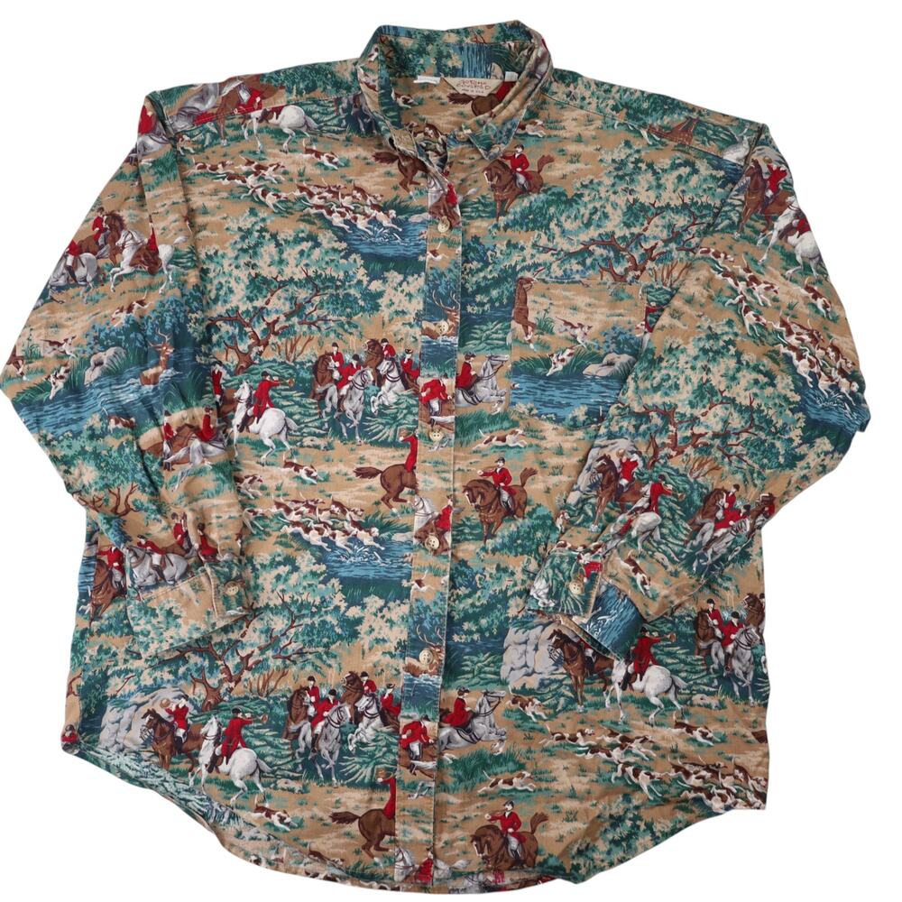 Vintage Gotcha Covered Classic Fox Hunting Pattern Button Up Shirt